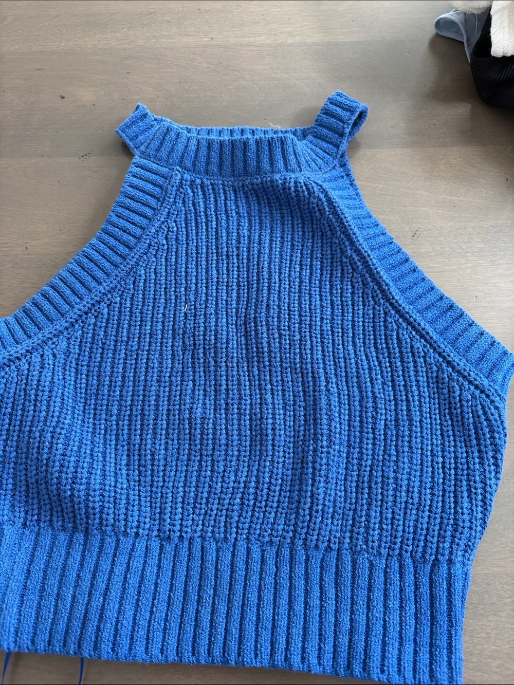 Cobalt Blue Ribbed Knit Halter Crop Top